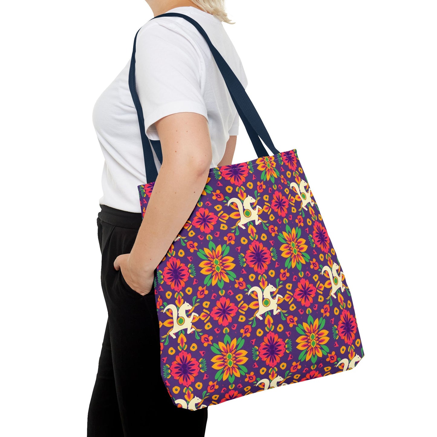 Tote Bag (AOP), Aquarius, Zodiac v2, Flower Pattern