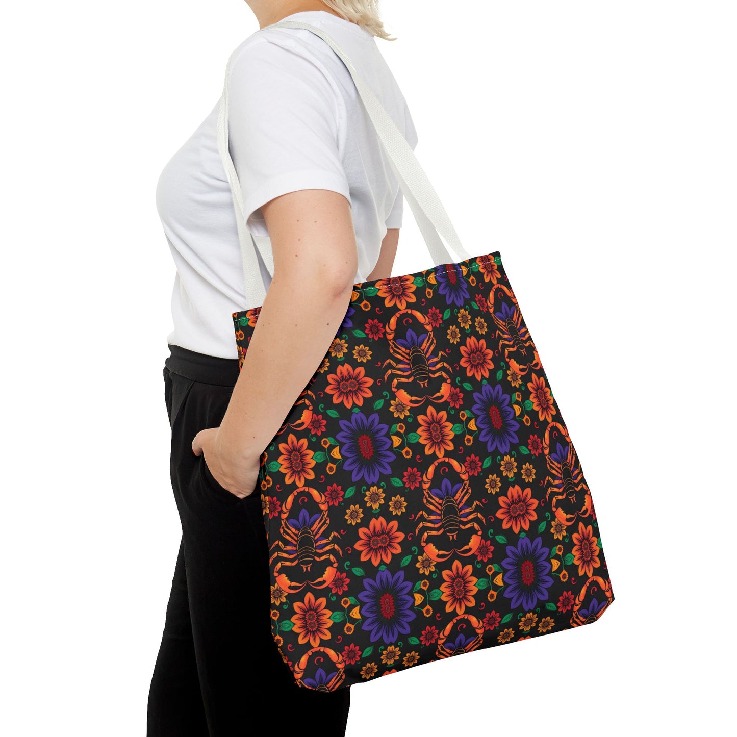 Tote Bag, (AOP), Scorpio, Zodiac v6, Flower Pattern