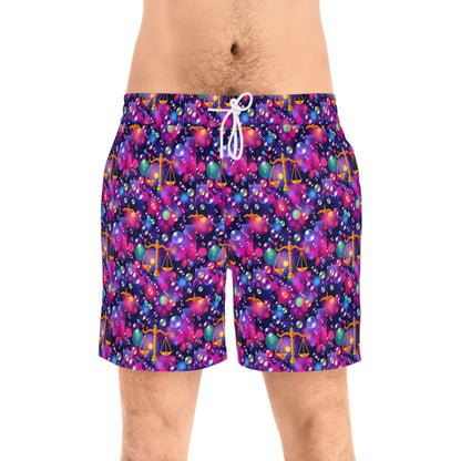 Men's Mid-Length Swim Shorts, (AOP), Libra, Zodiac, Bubble Pattern