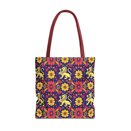 Tote Bag, (AOP), Leo, Zodiac v1, Flower Pattern