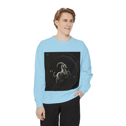 Garment-Dyed Sweatshirt, Unisex, Space Animal Design v1, Capricorn