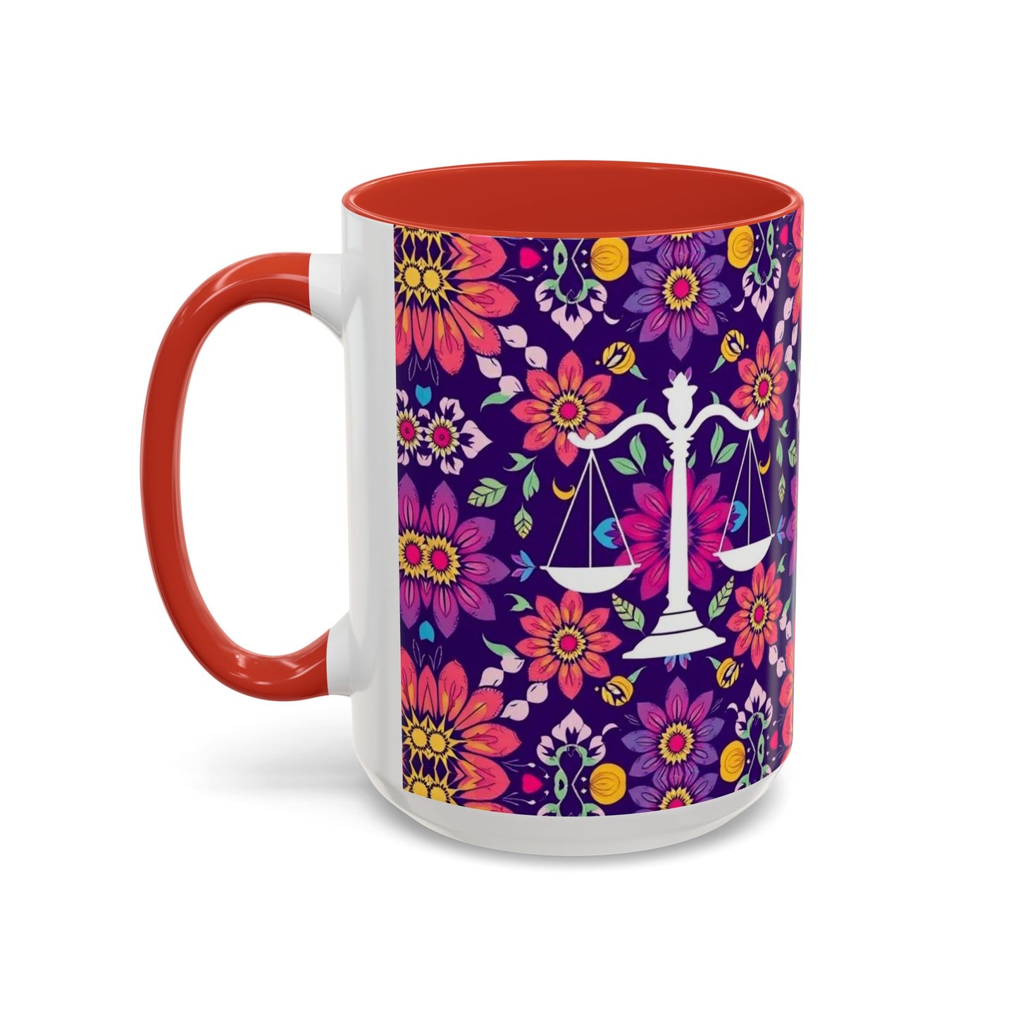 Accent Coffee Mug, Libra, Zodiac v3, Flower Pattern, (11, 15oz)