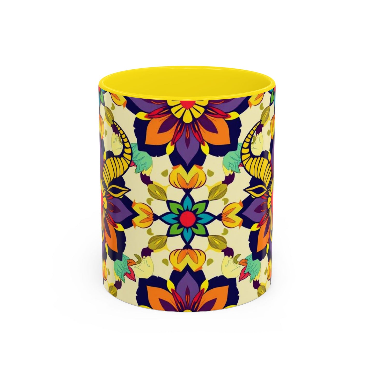 Accent Coffee Mug, Taurus, Zodiac v3. Flower Pattern, (11, 15oz)
