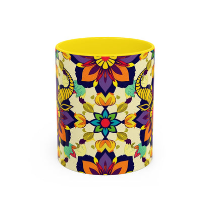 Accent Coffee Mug, Taurus, Zodiac v3. Flower Pattern, (11, 15oz)