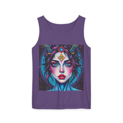 Unisex Garment-Dyed, Tank Top, Aquarius Design, Pop Art, 100% Ringspun US cotton