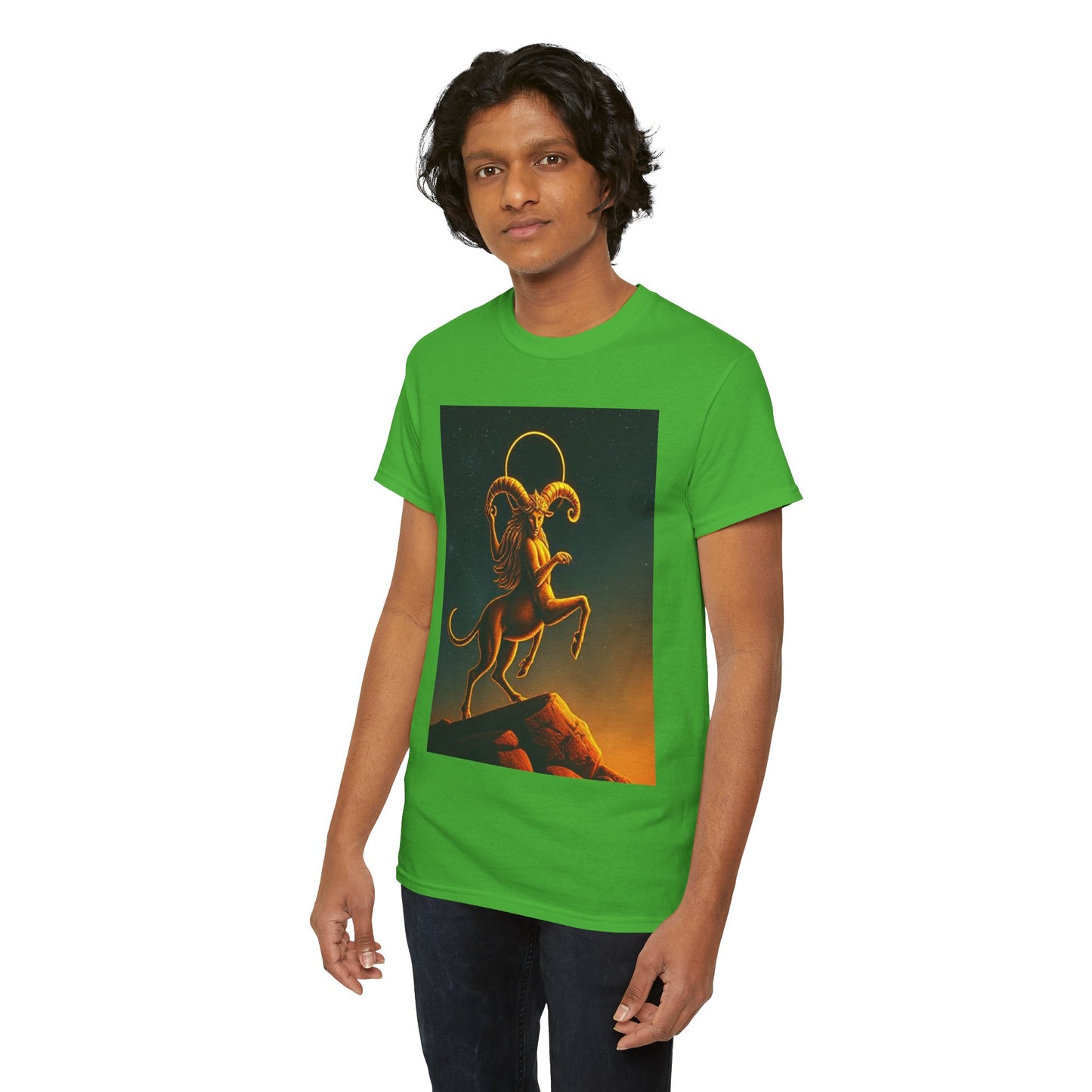 Unisex Heavy Cotton T-Shirt, Mountain Top 1v, Aries Zodiac Design
