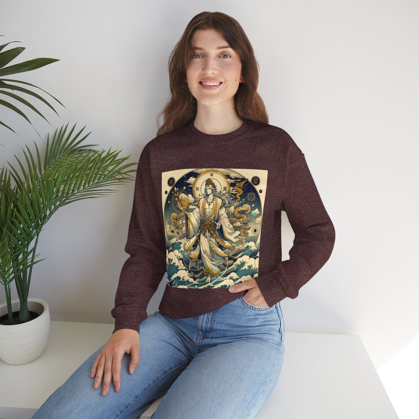 Unisex Heavy Blend™ Crewneck Sweatshirt, Anime Capricorn God,  Zodiac Design