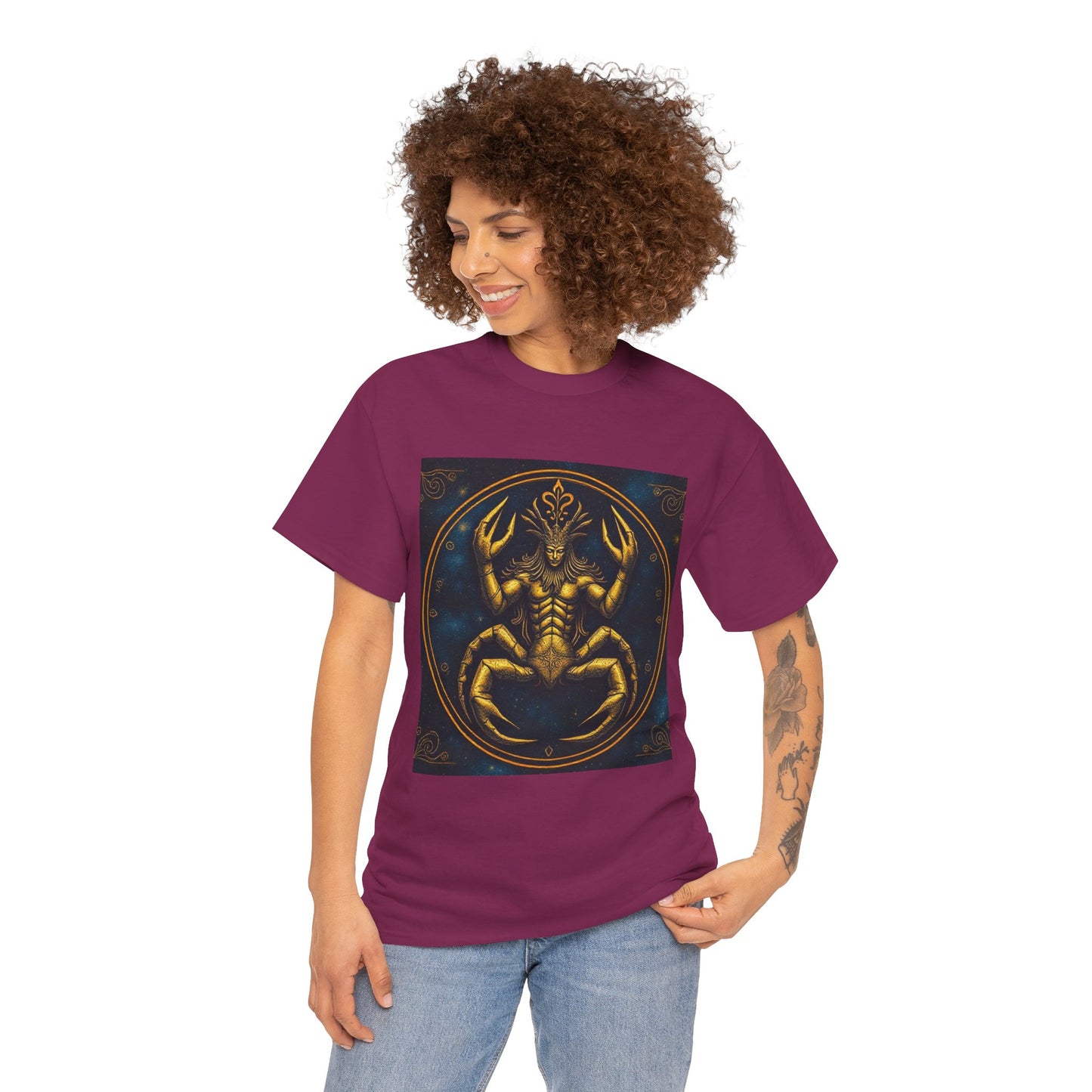 Unisex Heavy Cotton T-Shirt, Scorpion King, Cancer Zodiac Design