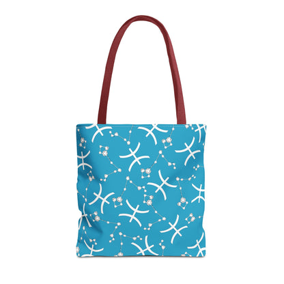 Tote Bag, Pisces Zodiac Sign, AOP, (Turquoise, White)