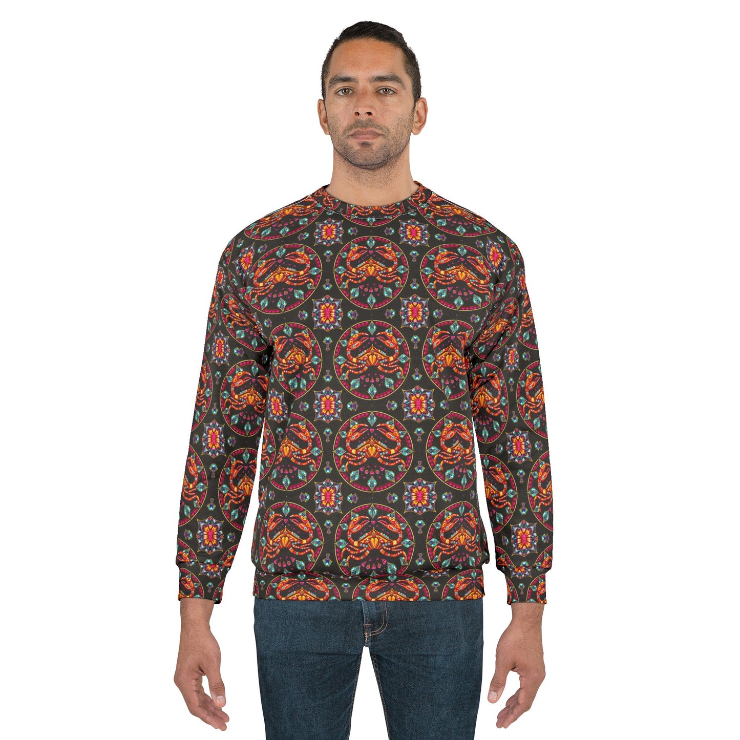 Unisex Sweatshirt (AOP), Cancer, Zodiac v3, Jewel Pattern