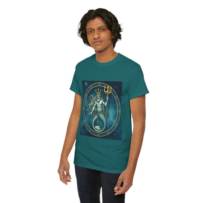 Unisex Heavy Cotton T-Shirt, Aquarius God 6v, Zodiac Design