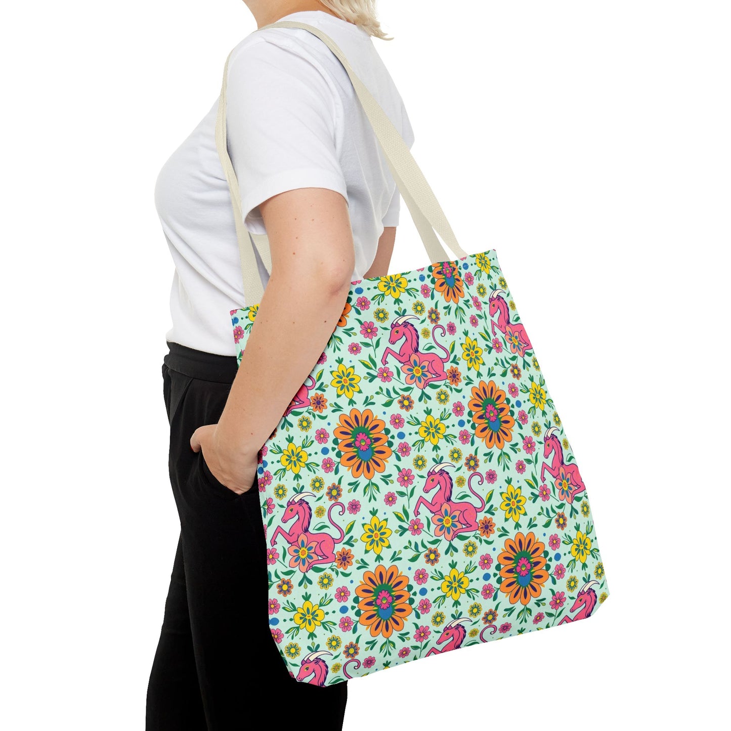 Tote Bag (AOP), Aquarius, Zodiac, Flower Pattern