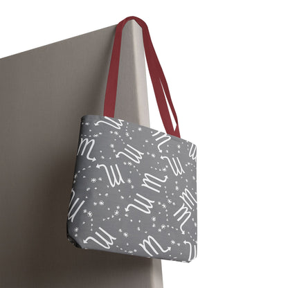 Tote Bag, Scorpio Zodiac Sign, AOP, (Grey, White)