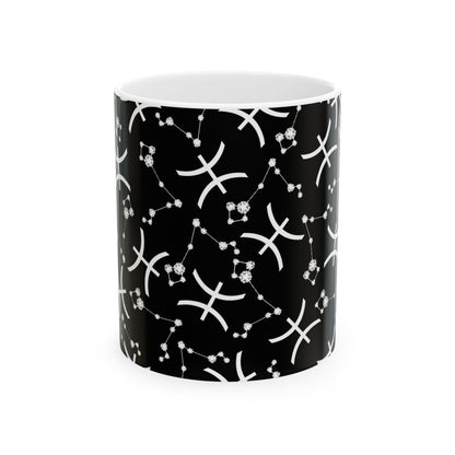 Ceramic Mug, (11oz, 15oz), Ceramic Coffee Mug, Black AOP, Pisces Zodiac Design