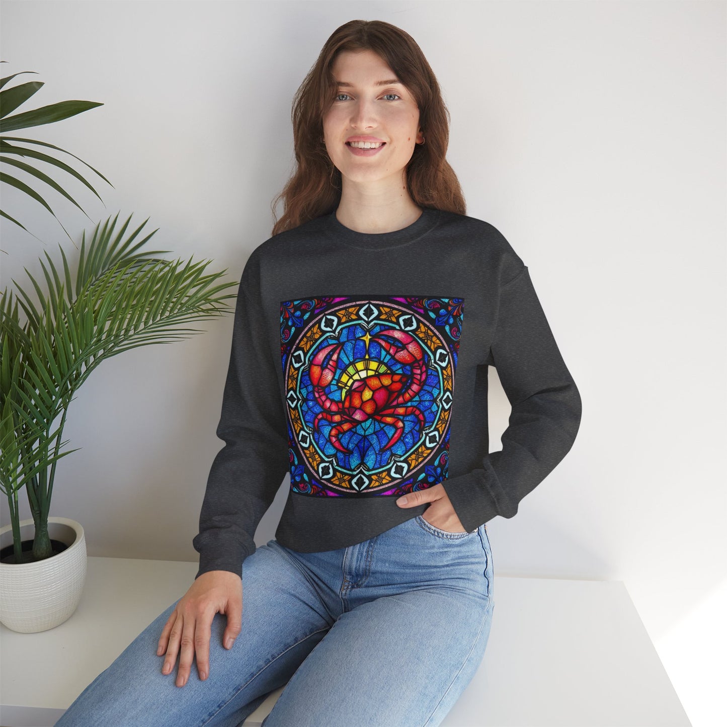 Unisex Heavy Blend™ Crewneck Sweatshirt, Glass 1, Cancer Zodiac Design