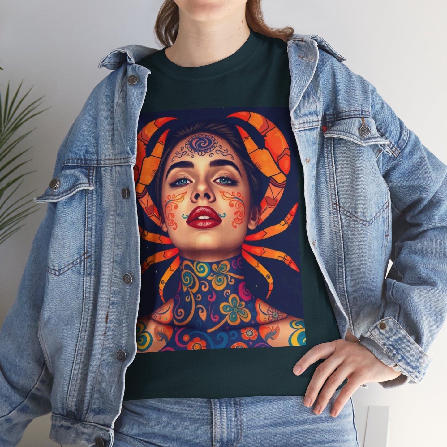 Unisex Heavy Cotton T-Shirt, Cancer, Zodiac v2, Sexy Art