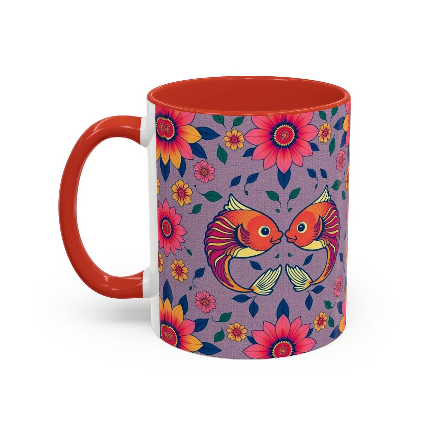 Accent Coffee Mug, Pisces, Zodiac v2, Flower Pattern, (11, 15oz)