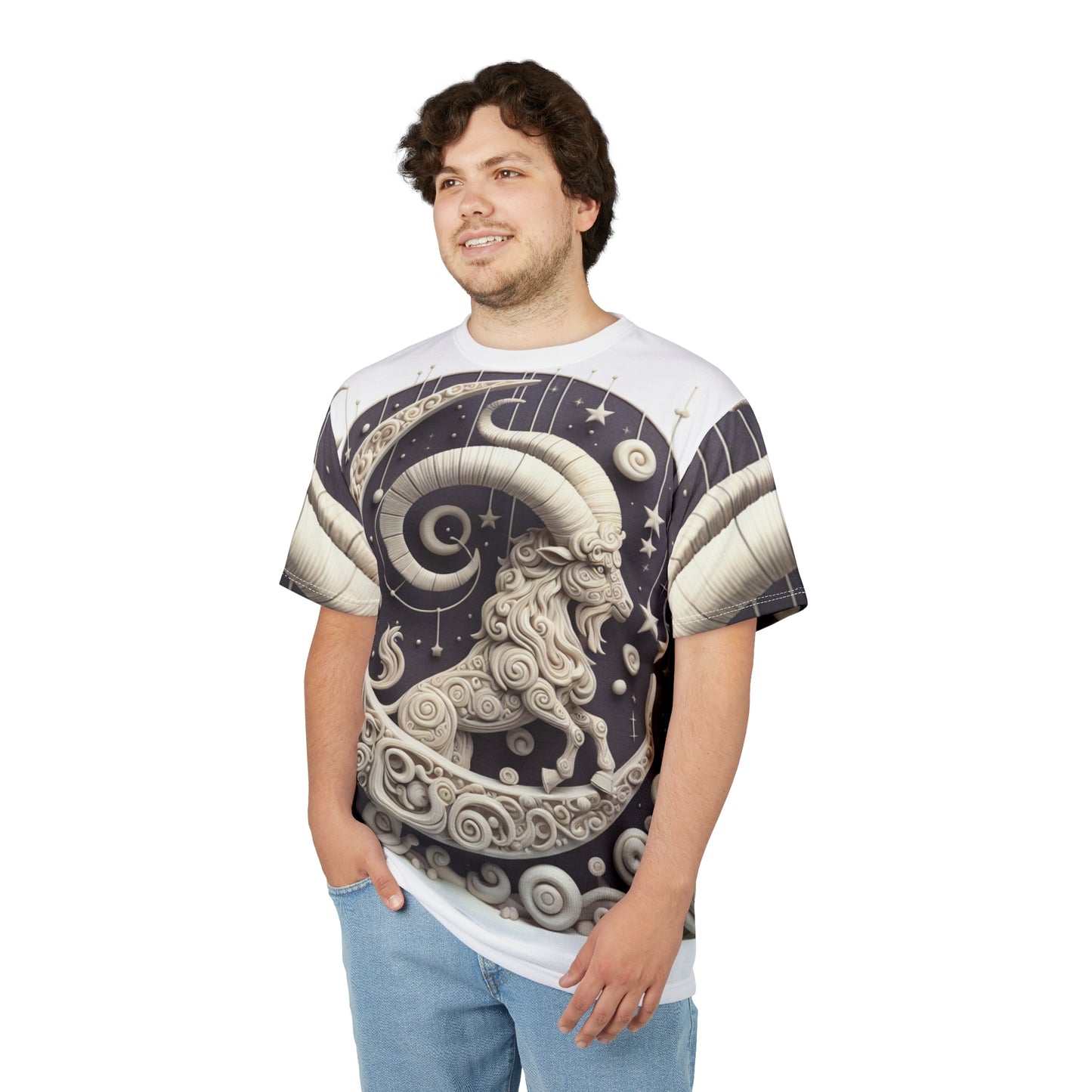 Unisex Cut & Sew T-Shirt (AOP), Capricorn Animal, Zodiac Design, Regular fit, 100% Polyester