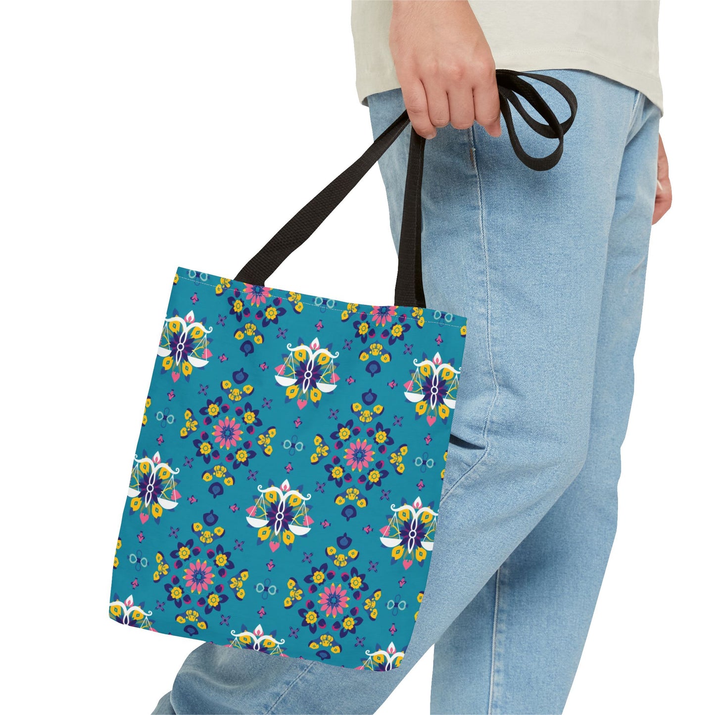 Tote Bag (AOP), Libra, Zodiac v1, Flower Pattern