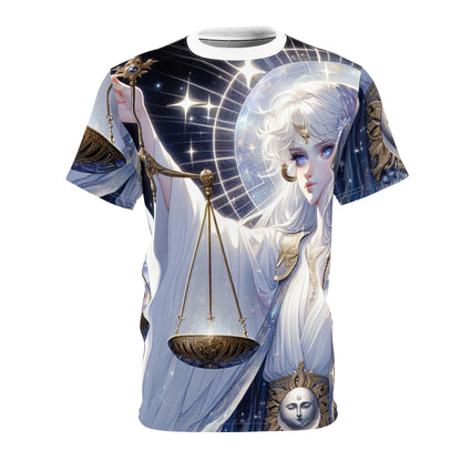 Unisex Cut & Sew T-Shirt (AOP), Angel with Scale, Libra Zodiac Design, Regular fit, 100% Polyester