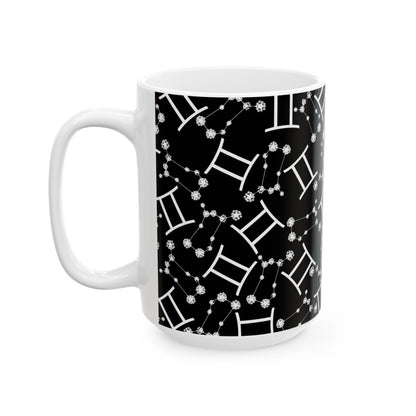 Ceramic Mug, (11oz, 15oz), Ceramic Coffee Mug, Black AOP, Gemini Zodiac Design