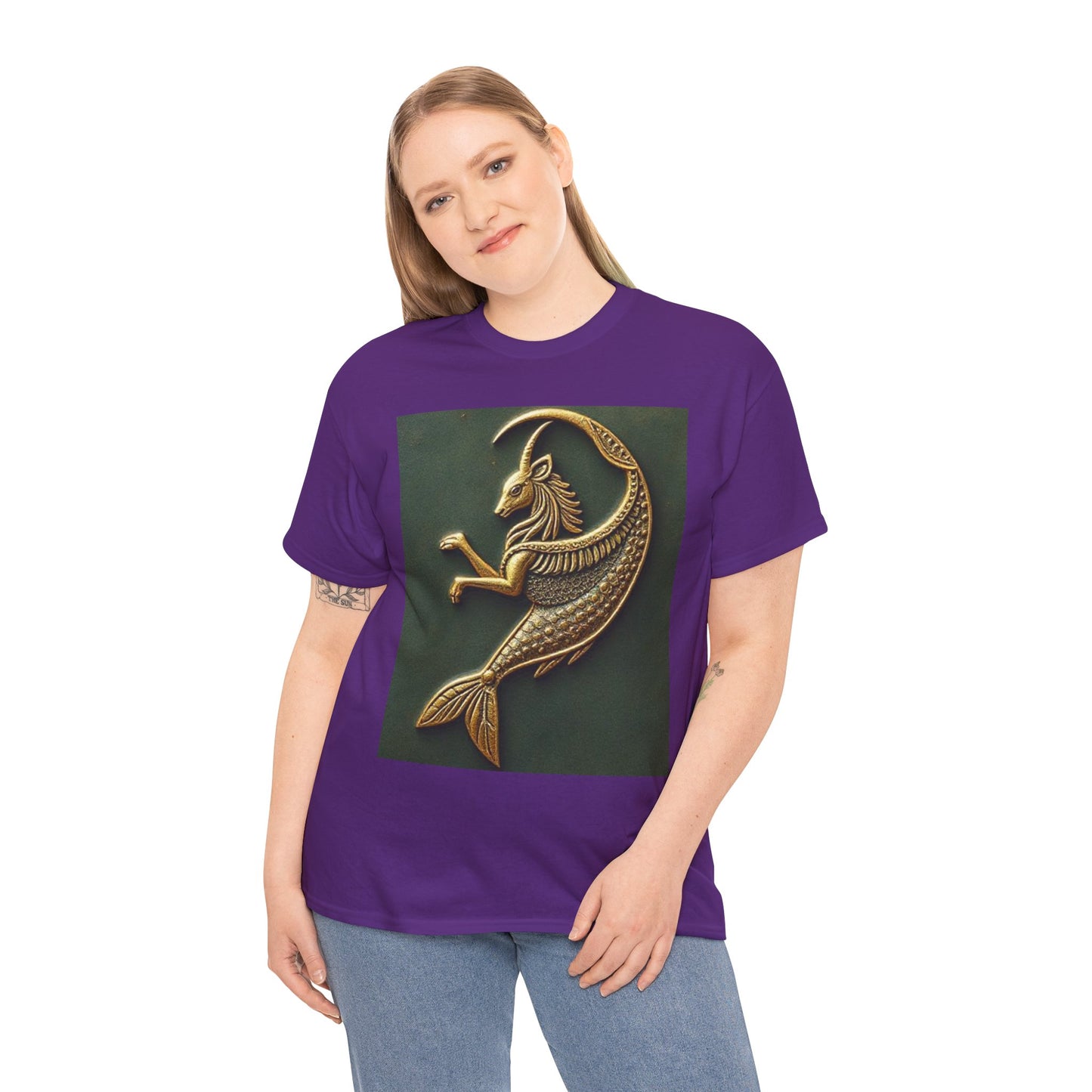 Unisex Heavy Cotton T-Shirt, Capricorn Animal v1, Symbol, Zodiac Design