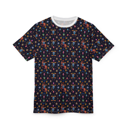 Unisex Cut & Sew T-Shirt, (AOP), Capricorn, Zodiac v2, Jewels Pattern