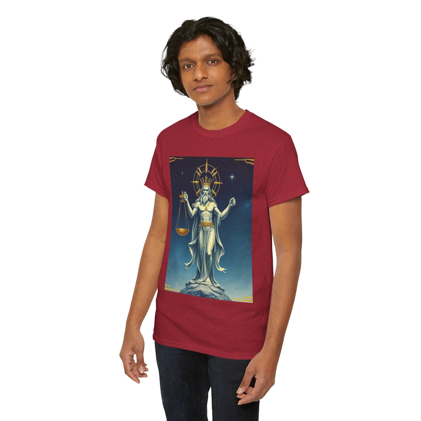Unisex Heavy Cotton T-Shirt, Space, Libra God, Zodiac Design