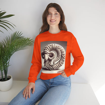 Unisex Heavy Blend™ Crewneck Sweatshirt, Round Statue, Aries Zodiac Design