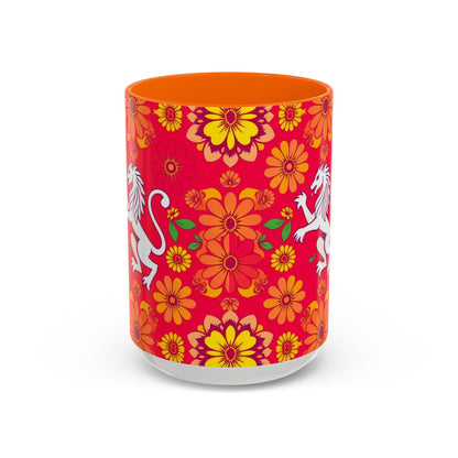 Accent Coffee Mug, Leo, Zodiac v4, Flower Pattern, (11, 15oz)