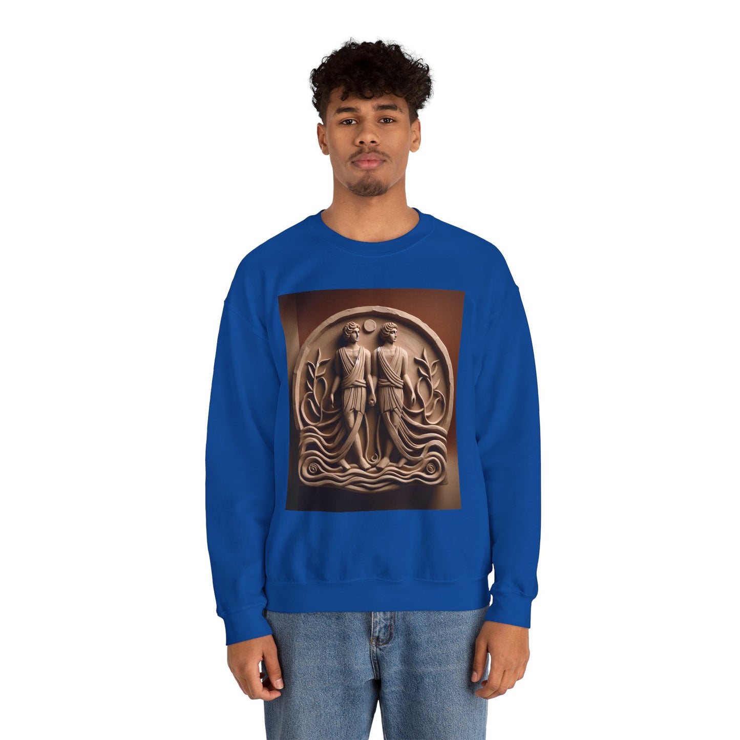 Unisex Heavy Blend™ Crewneck Sweatshirt, Stone Twins, Gemini Zodiac Design
