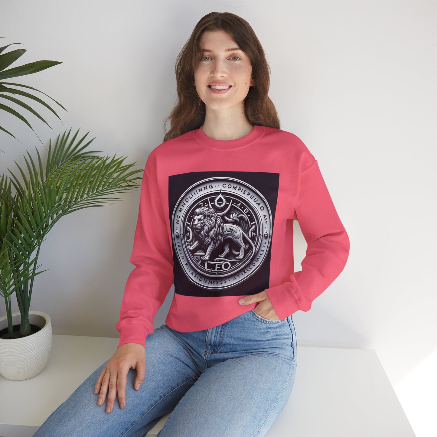 Unisex Heavy Blend™ Crewneck Sweatshirt, Lion Coin, Leo Zodiac Design