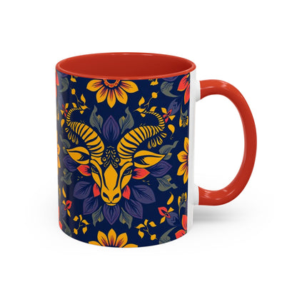 Accent Coffee Mug, Taurus, Zodiac v1. Flower Pattern, (11, 15oz)
