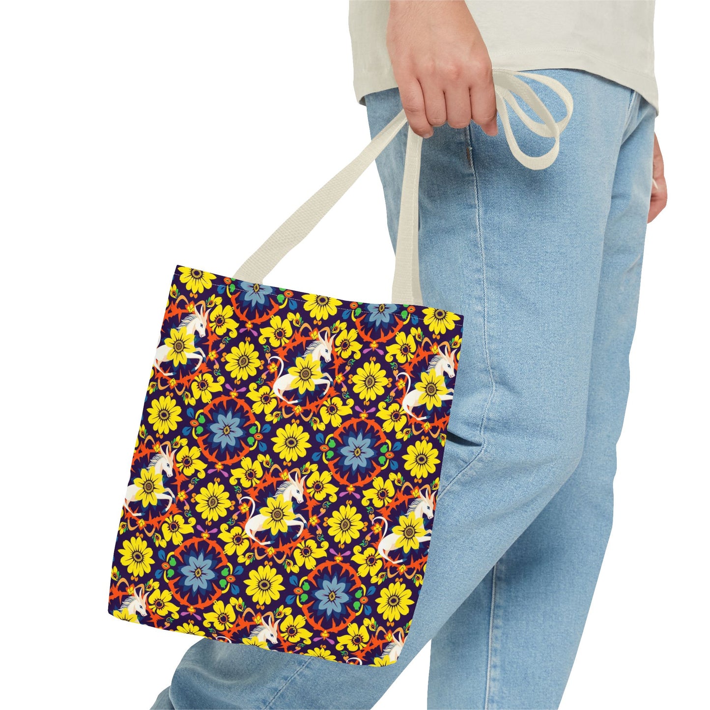 Tote Bag (AOP), Aquarius, Zodiac v1, Flower Pattern