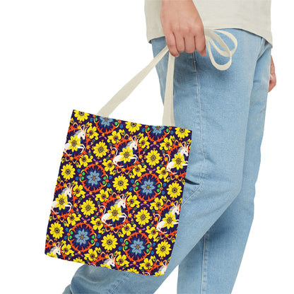 Tote Bag (AOP), Aquarius, Zodiac v1, Flower Pattern