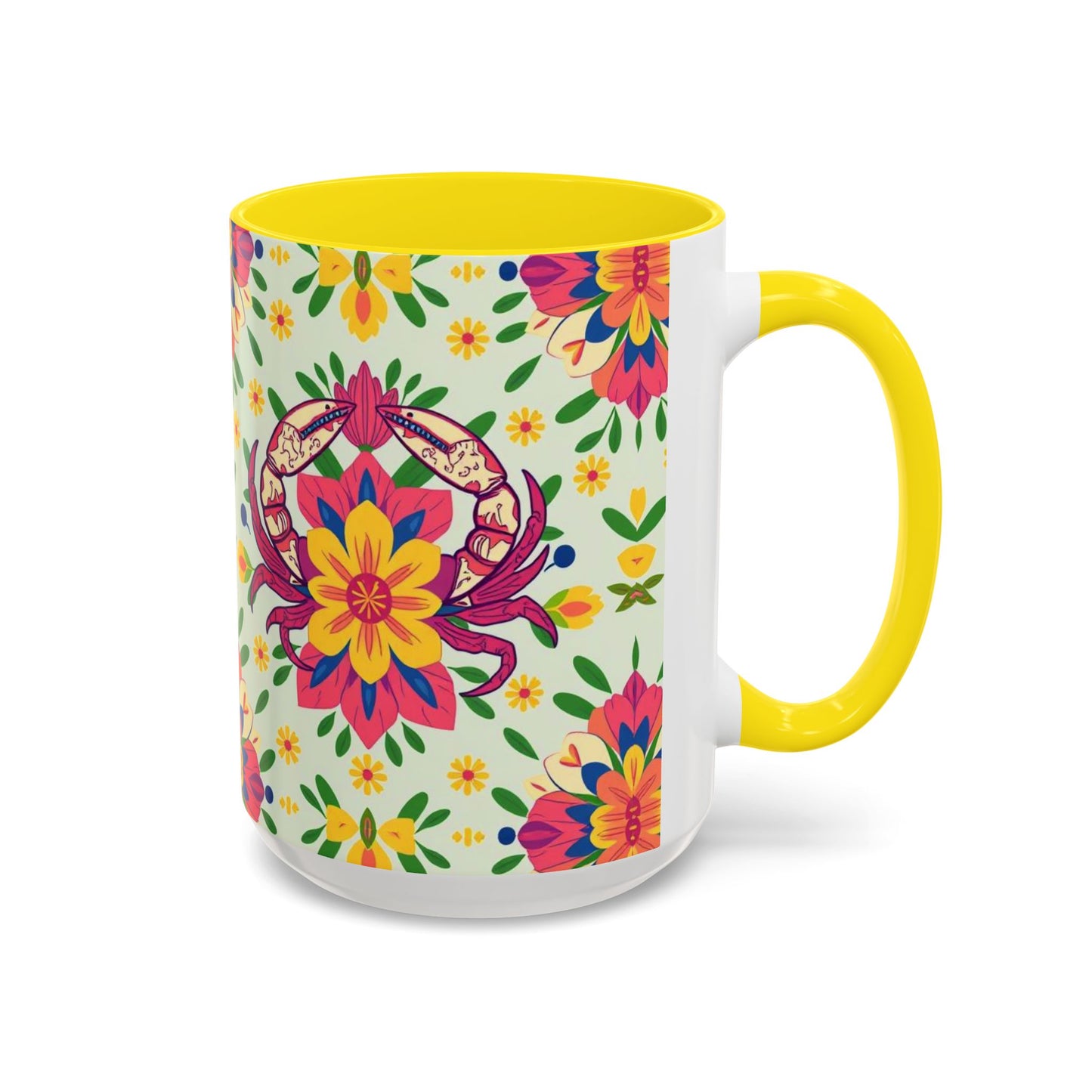 Accent Coffee Mug, Cancer, Zodiac v3, Flower Pattern, (11, 15oz)