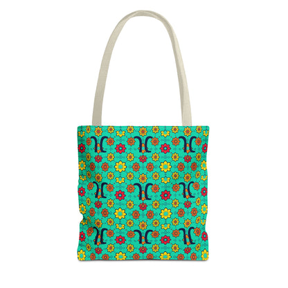 Tote Bag, (AOP), Aquarius, Zodiac, Flower Pattern