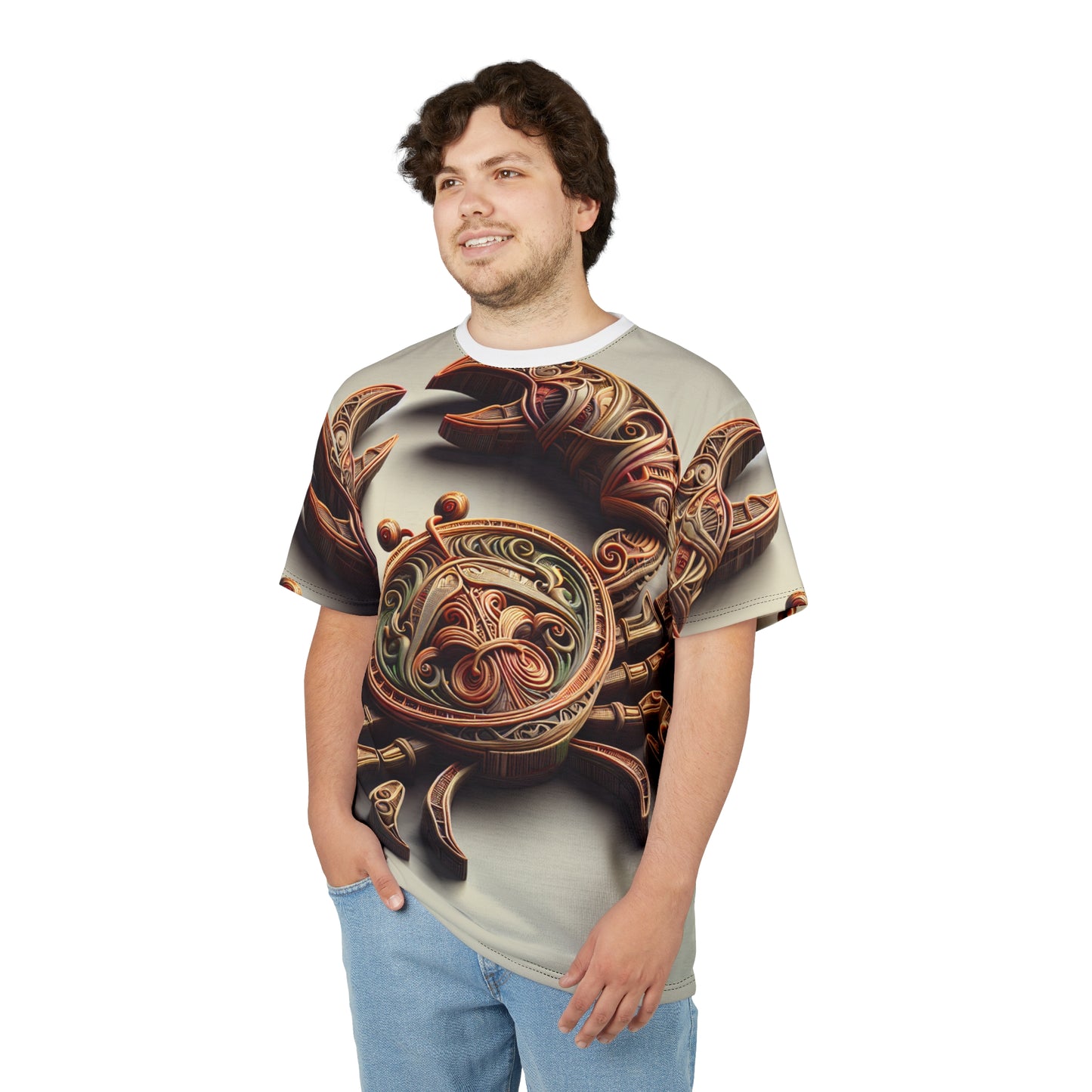 Unisex Cut & Sew T-Shirt (AOP), Artifact Crab, Cancer Zodiac Design, Regular fit, 100% Polyester