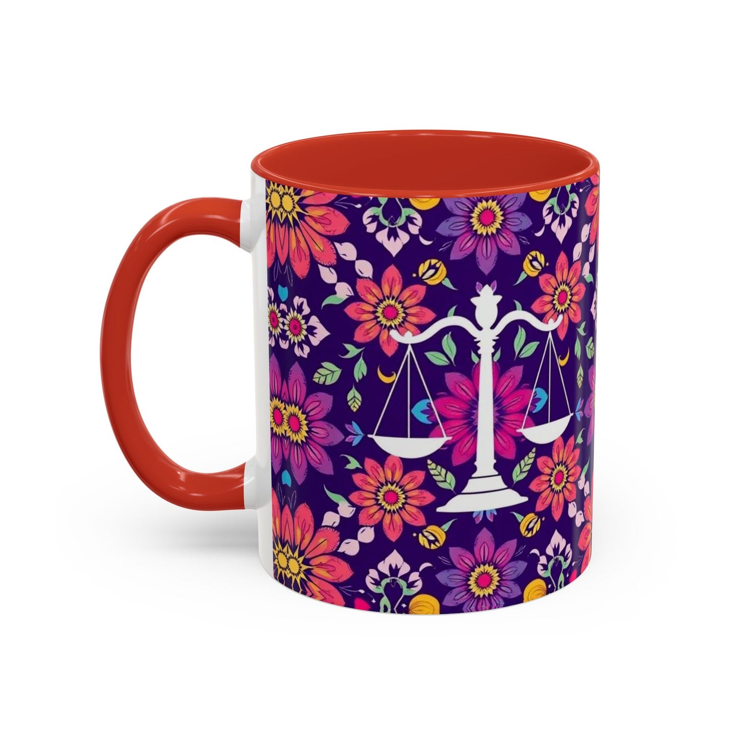Accent Coffee Mug, Libra, Zodiac v3, Flower Pattern, (11, 15oz)