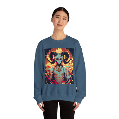 Unisex Heavy Blend™ Crewneck Sweatshirt, Anime Fire Aries, Zodiac Design
