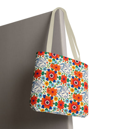 Tote Bag, (AOP), Virgo, Zodiac v1, Flower Pattern