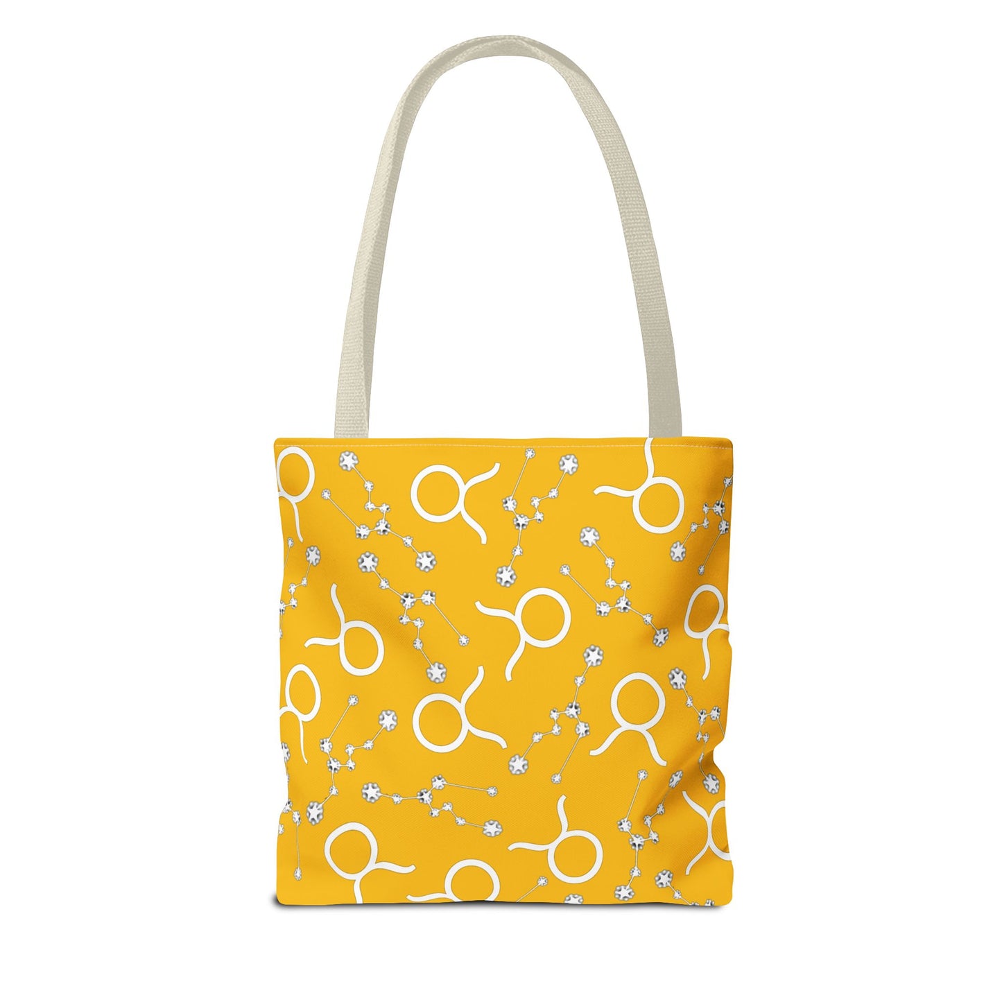Tote Bag, Taurus Zodiac Sign, AOP, (Yellow, White)