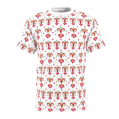 Unisex Cut & Sew T-Shirt, (AOP), Aries, Zodiac v1, Jewels Pattern