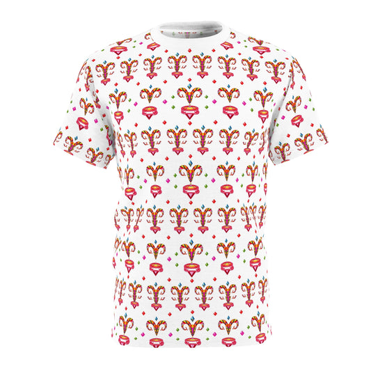 Unisex Cut & Sew T-Shirt, (AOP), Aries, Zodiac v1, Jewels Pattern
