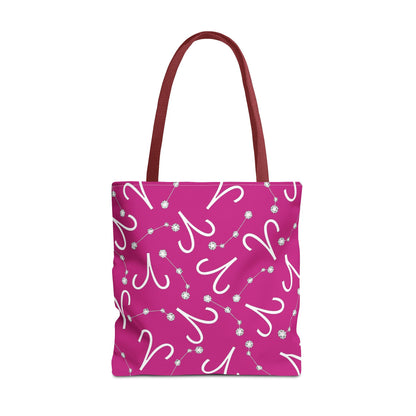 Tote Bag, Aries Zodiac Sign, AOP, (Pink, White)