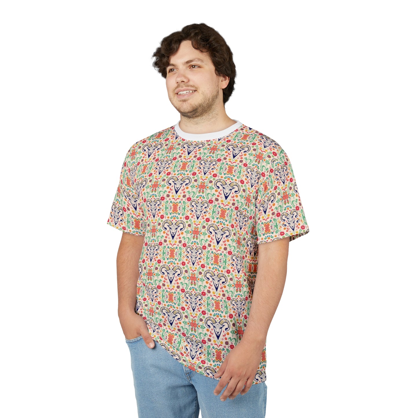 Unisex Cut & Sew T-Shirt, AOP, Aries, Zodiac, Pattern