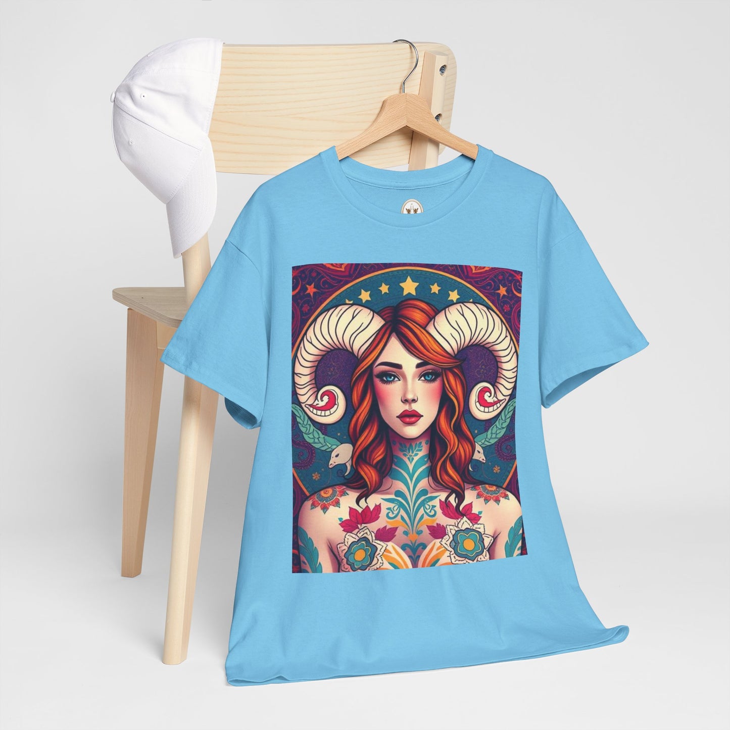 Unisex Heavy Cotton T-Shirt, Aries, Zodiac v1, Sexy Art