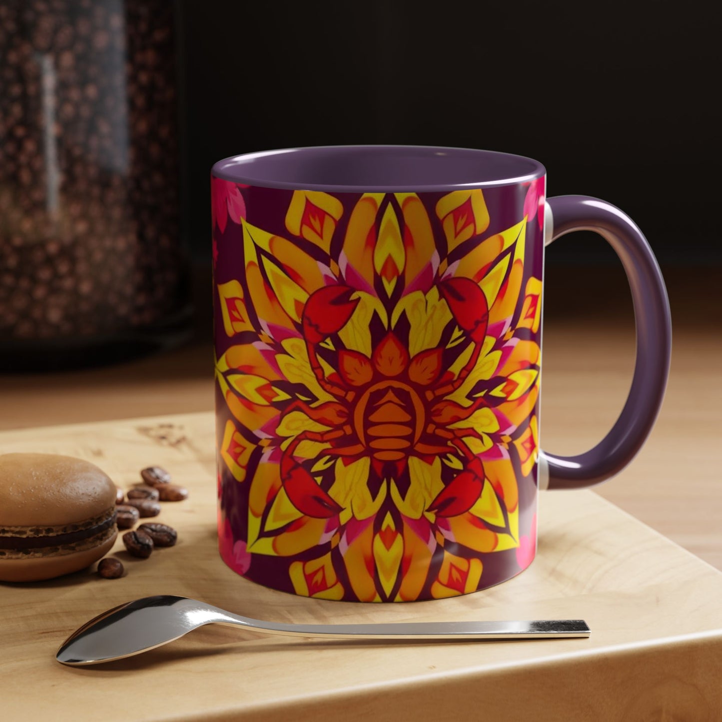 Accent Coffee Mug, Scorpio, Zodiac v1. Flower Pattern, (11, 15oz)