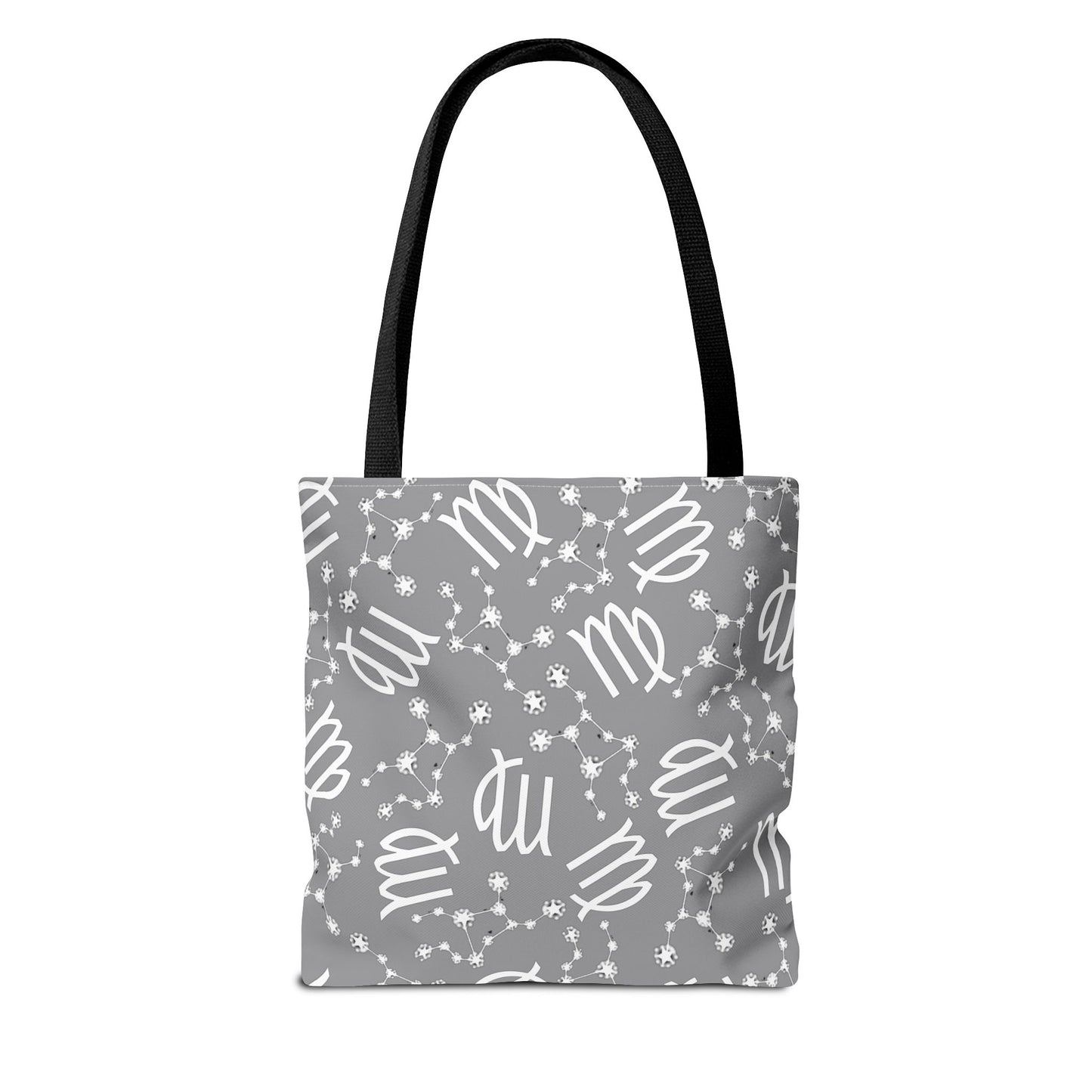 Tote Bag, Virgo Zodiac Sign, AOP, (Grey, White)