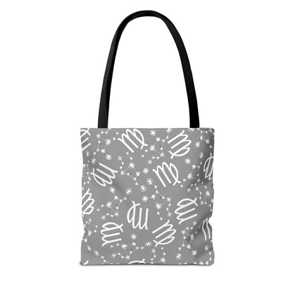 Tote Bag, Virgo Zodiac Sign, AOP, (Grey, White)
